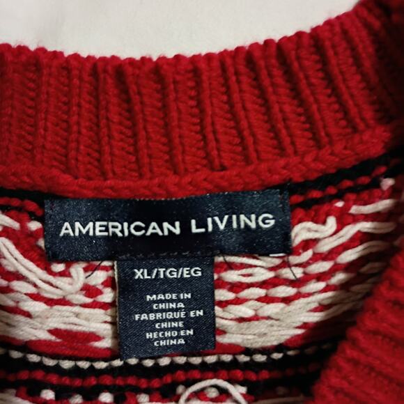 Christmas Sweater XL Red Cotton-Blend AMERICAN LIVING Raglan-Sleeve ALL WINTER - Picture 3 of 9